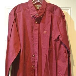 MENS XL ARIAT MAROON LONG SLEEVE BUTTON DOWN SHIRT